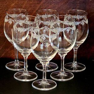 6 Romantic Floral Wine Glasses  6.5" Sweetheart Rose Johann Haviland Bavaria sil